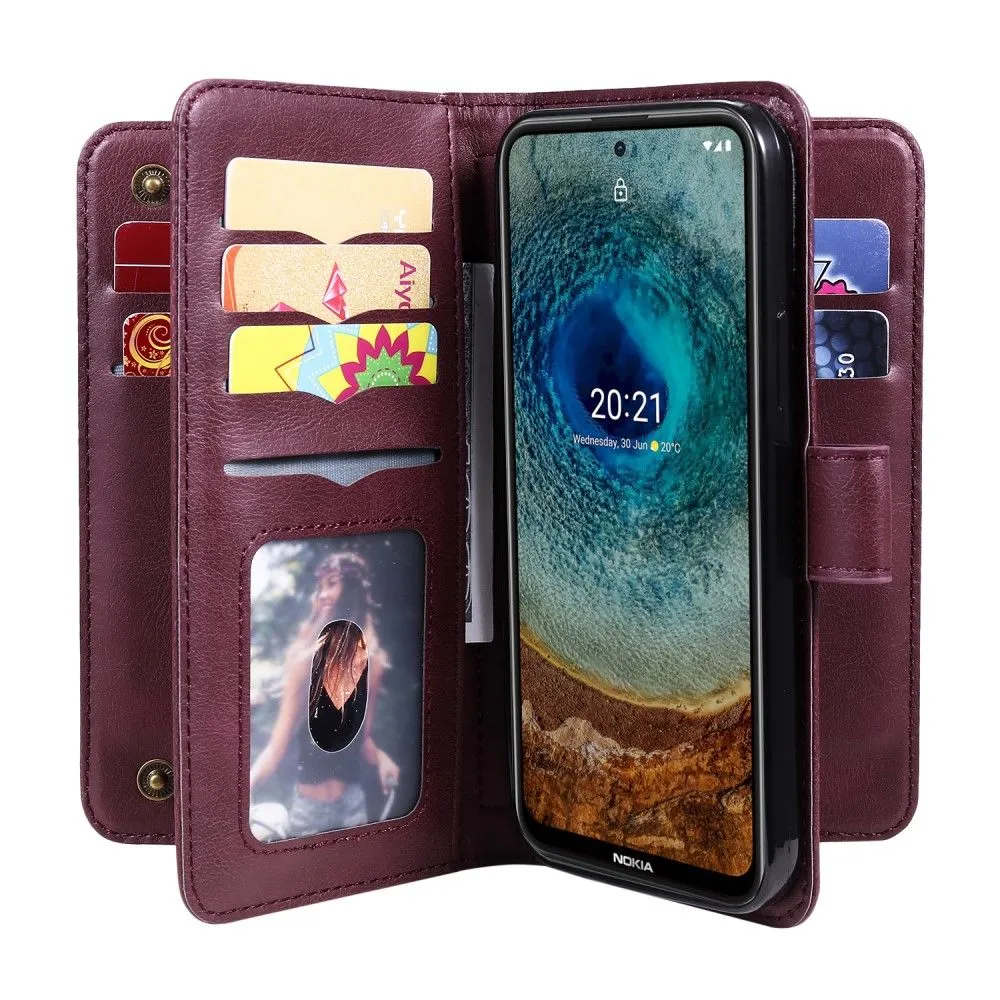 10-slot wallet case for Nokia X10 / X20 - Wine Red