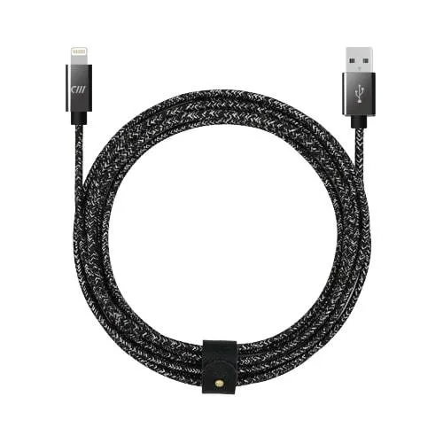 10ft Marbled Woven Braid Lightning Cable with Leather Strap