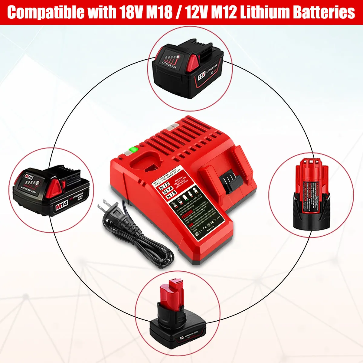 18V 6.5AH 48-11-1862 Extended Capacity Battery and Charger Combo for Milwaukee 18V M18 Battery with Charger Kit XC 6.0 AH 18V Battery and Charger