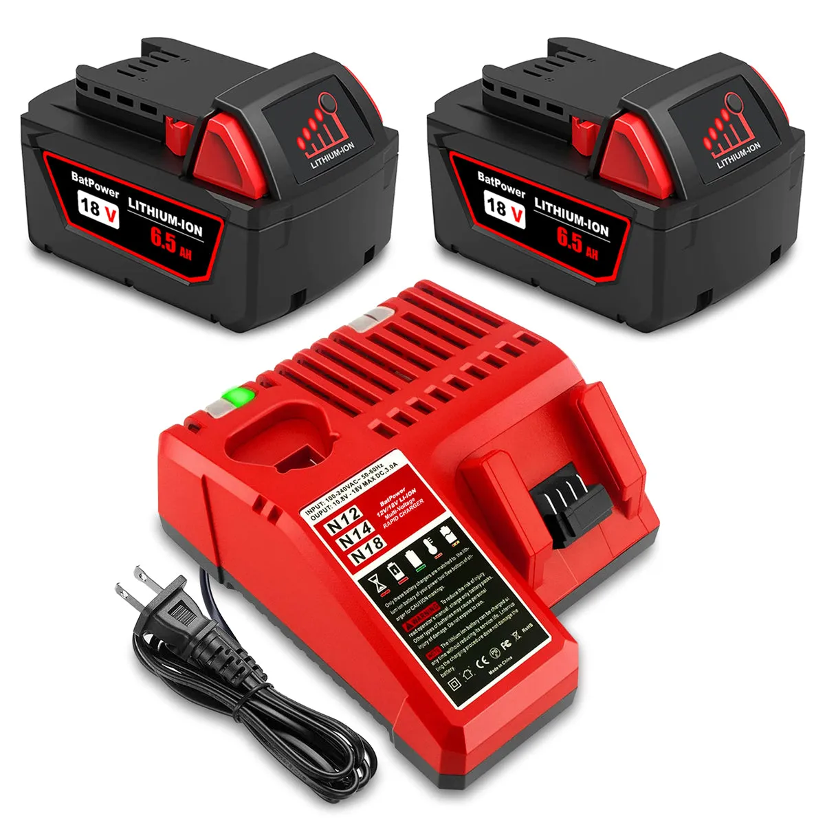 18V 6.5AH 48-11-1862 Extended Capacity Battery and Charger Combo for Milwaukee 18V M18 Battery with Charger Kit XC 6.0 AH 18V Battery and Charger