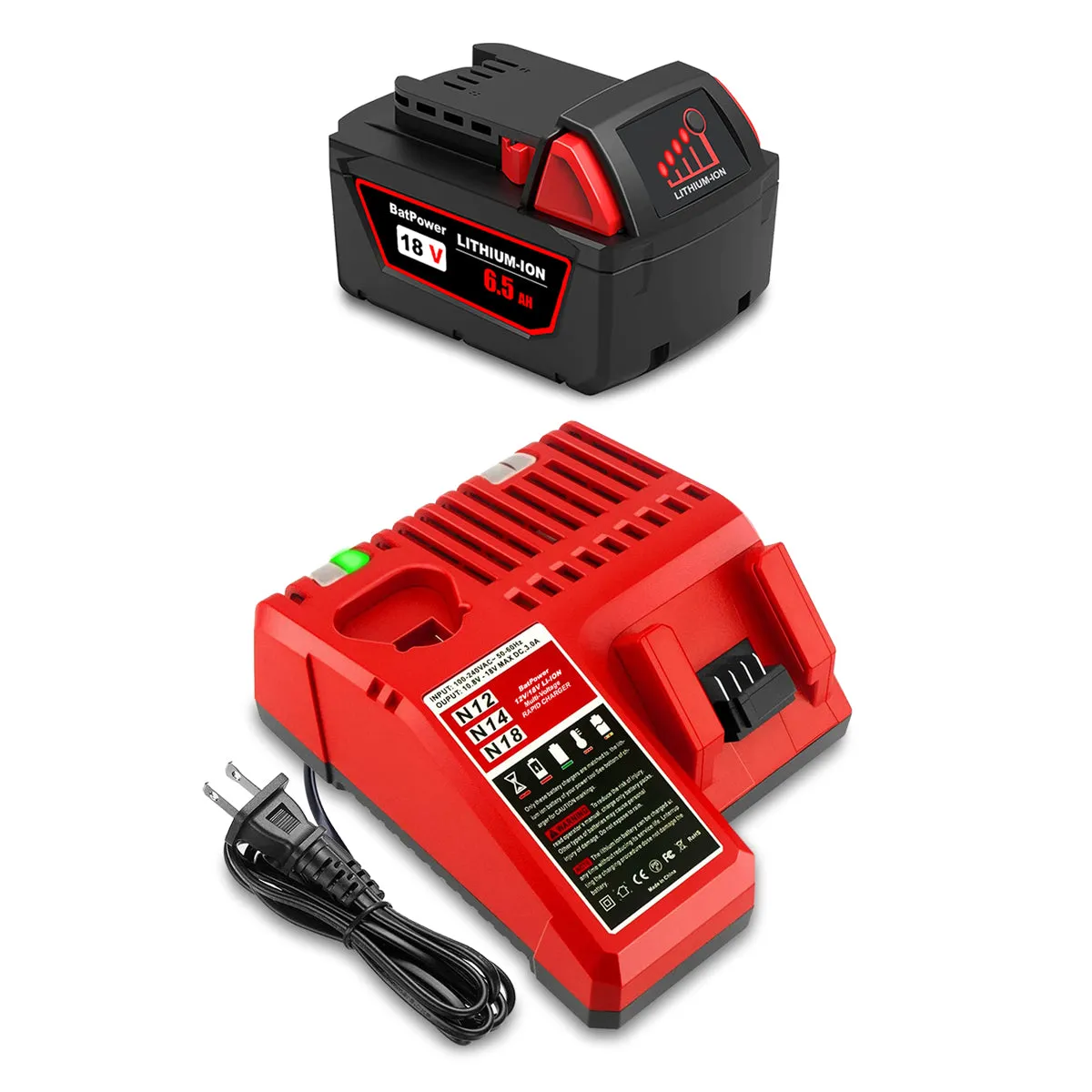 18V 6.5AH 48-11-1862 Extended Capacity Battery and Charger Combo for Milwaukee 18V M18 Battery with Charger Kit XC 6.0 AH 18V Battery and Charger