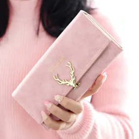 2017 New Fashion Wallet Female Women Purse Long Zipper Solid Candy Color Metal Christmas Deer Wallets PU Card Holders Brand