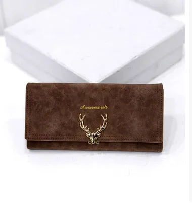 2017 New Fashion Wallet Female Women Purse Long Zipper Solid Candy Color Metal Christmas Deer Wallets PU Card Holders Brand