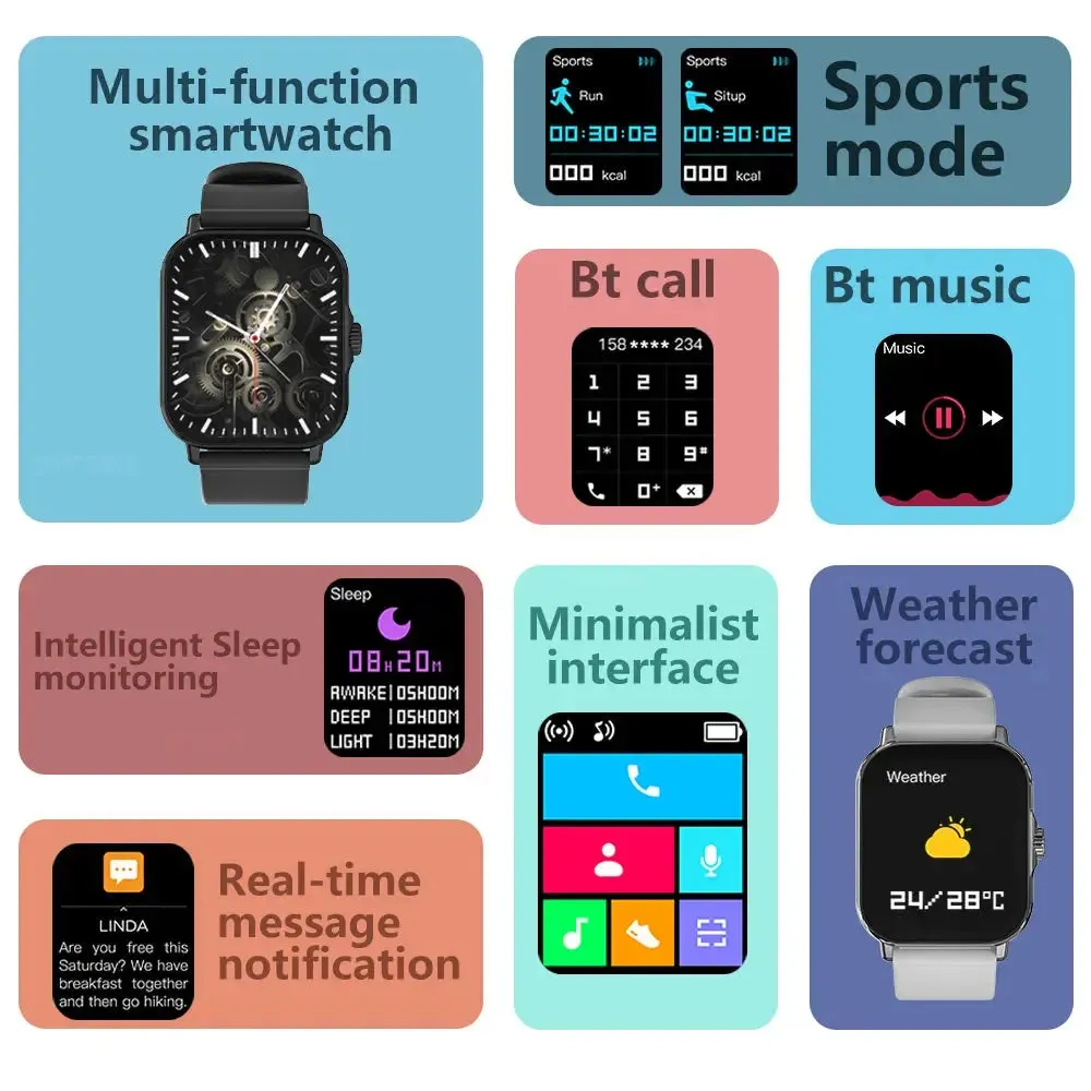 2024 Smart Watch H6 1.73' Full Touch Screen Sports Fitness Watch Bluetooth Call Health Monitoring Men Women Smart Watch Gift