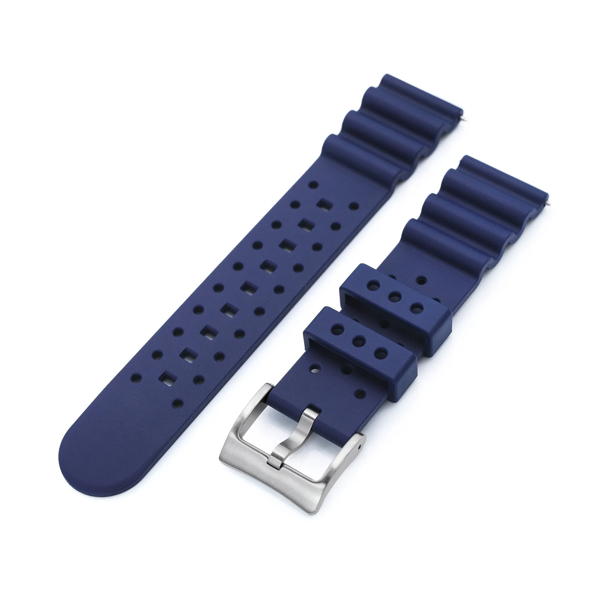 20mm, 22mm Quick Release Blue Diver FKM Rubber Strap, Brushed