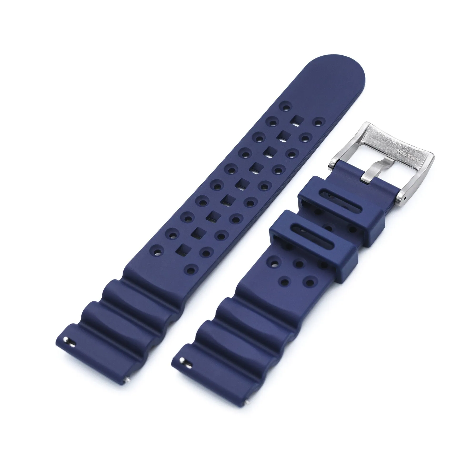 20mm, 22mm Quick Release Blue Diver FKM Rubber Strap, Brushed