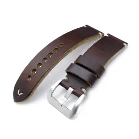 24mm MiLTAT Horween Chromexcel Watch Strap, Matte Brown, Beige Stitching