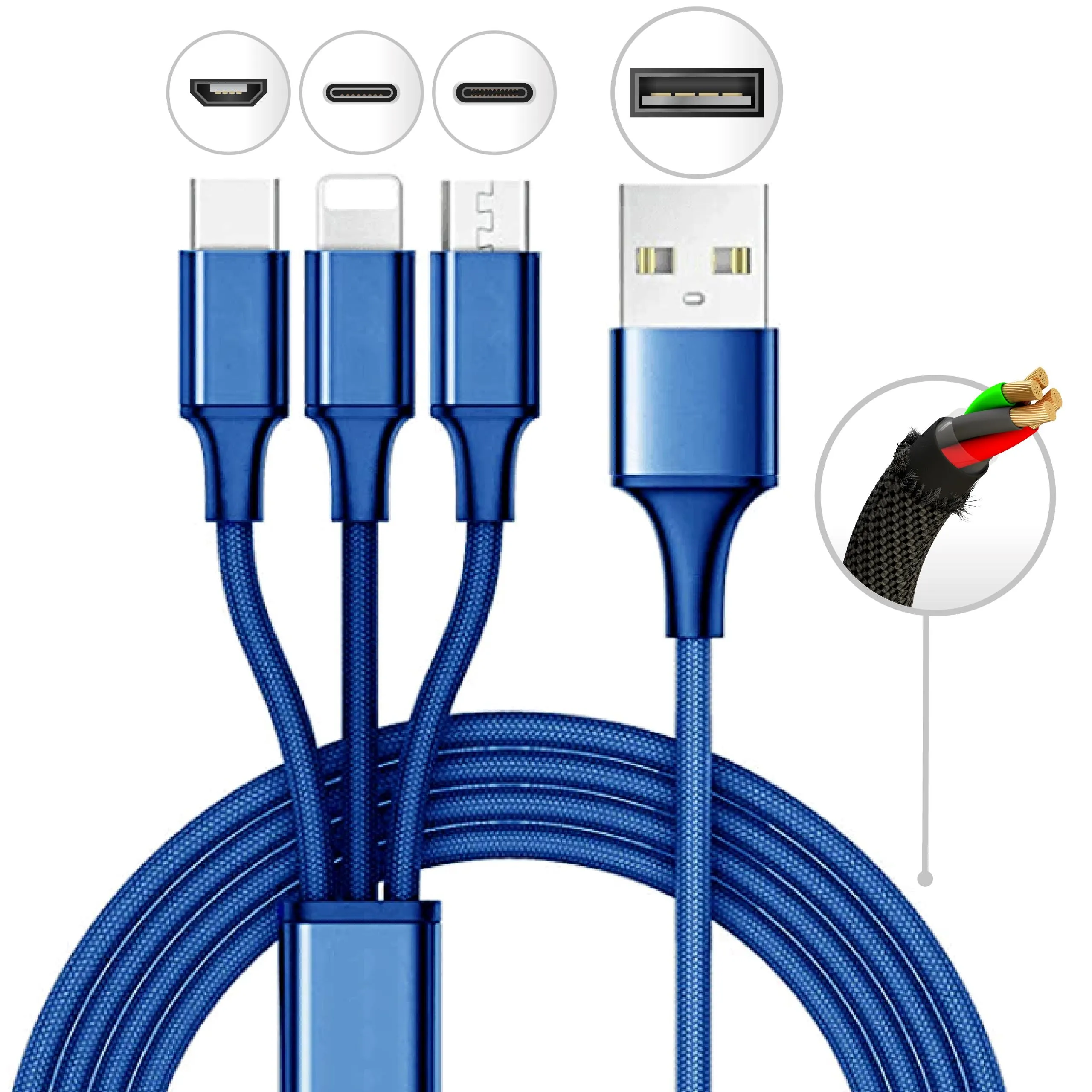 3 Foot 3-in-1 Charging Cable - 36 Piece Countertop Display