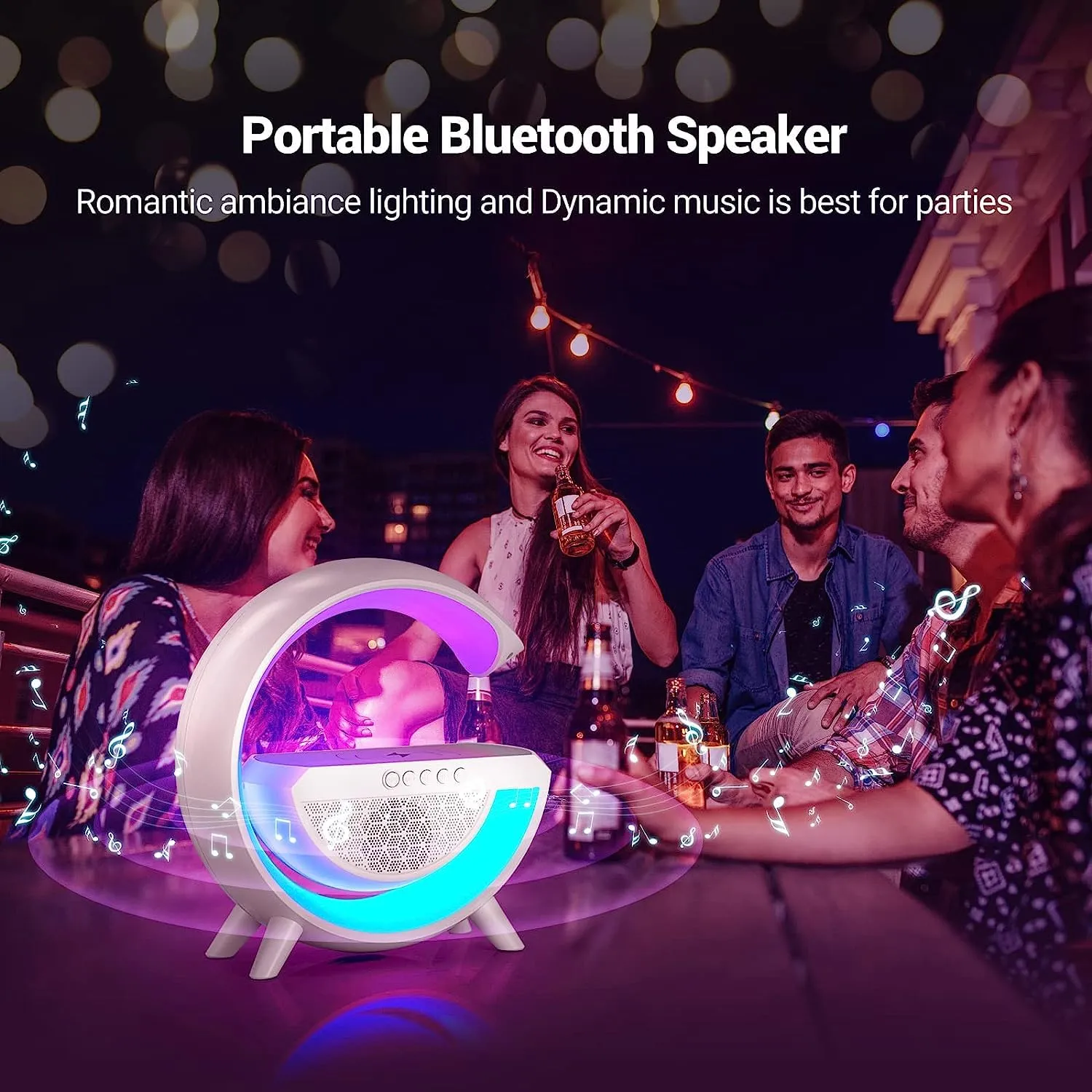 3-in-1 Multi-Function LED Night Lamp with Bluetooth Speaker, Wireless Charging, for Bedroom for Music, Party and Mood Lighting - Perfect Gift for All Occasions  bluetooth speaker (Media Player)