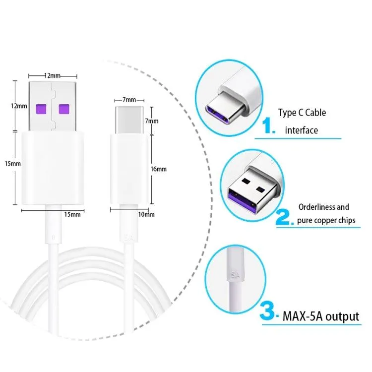 5A Super Fast Charging USB to USB-C Data Cable for Mobile Phones and Tablets