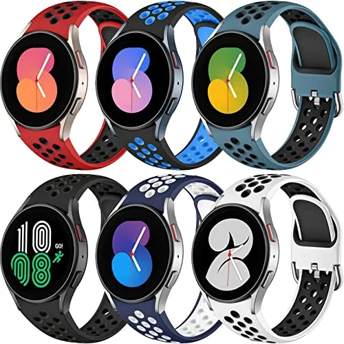 6 PACK No Gap Bands Only Compatible with Samsung Galaxy Watch 7/6/5/4 Band 40mm 44m/Watch 6 Classic 43mm 47mm/Galaxy Watch 5 Pro 45mm/4 Classic 42mm 46mm, 20mm Soft Silicone Sport Bands for Women Men