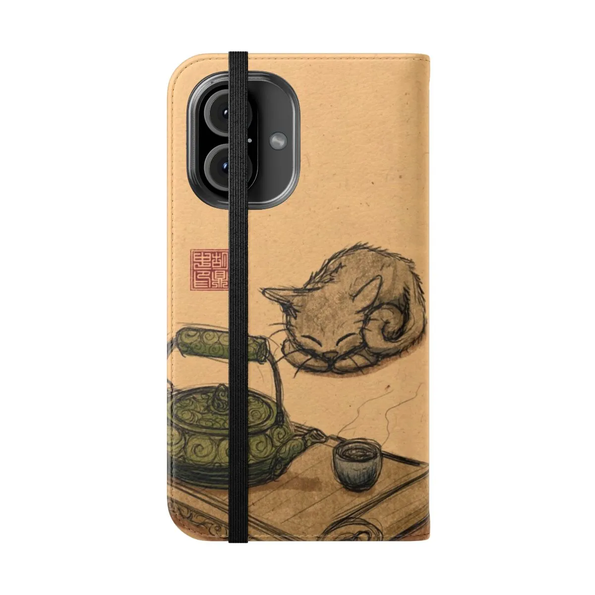 Adorable Kitten Flip Cover Phone Case with Tea Time Design