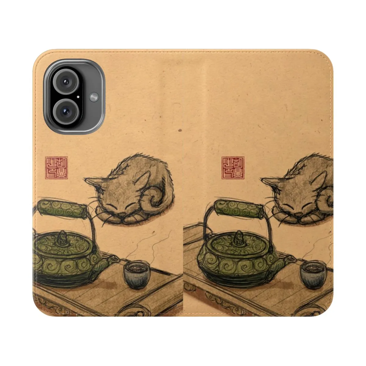 Adorable Kitten Flip Cover Phone Case with Tea Time Design