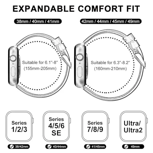 Anbeer Slim Leather Band Compatible with Apple Watch Band 40mm 38mm 41mm 42mm 44mm 45mm 49mm Women, Top Grain Genuine Leather Strap Thin Watch Wristband for iWatch Series 9 8 7 6 5 4 3 2 1 SE Ultra 2