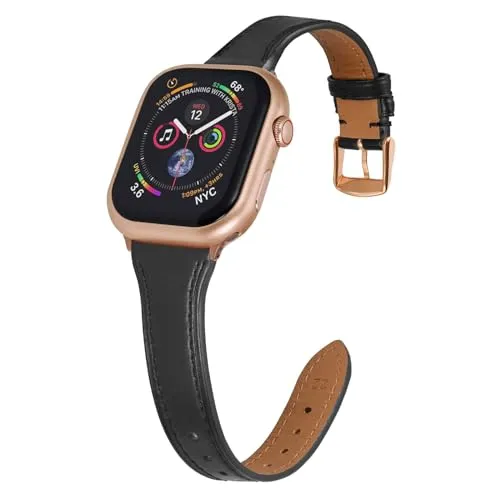 Anbeer Slim Leather Band Compatible with Apple Watch Band 40mm 38mm 41mm 42mm 44mm 45mm 49mm Women, Top Grain Genuine Leather Strap Thin Watch Wristband for iWatch Series 9 8 7 6 5 4 3 2 1 SE Ultra 2