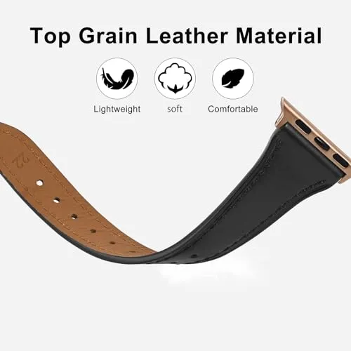 Anbeer Slim Leather Band Compatible with Apple Watch Band 40mm 38mm 41mm 42mm 44mm 45mm 49mm Women, Top Grain Genuine Leather Strap Thin Watch Wristband for iWatch Series 9 8 7 6 5 4 3 2 1 SE Ultra 2