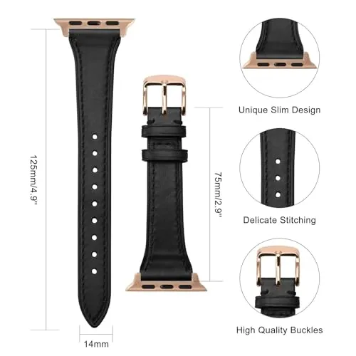 Anbeer Slim Leather Band Compatible with Apple Watch Band 40mm 38mm 41mm 42mm 44mm 45mm 49mm Women, Top Grain Genuine Leather Strap Thin Watch Wristband for iWatch Series 9 8 7 6 5 4 3 2 1 SE Ultra 2