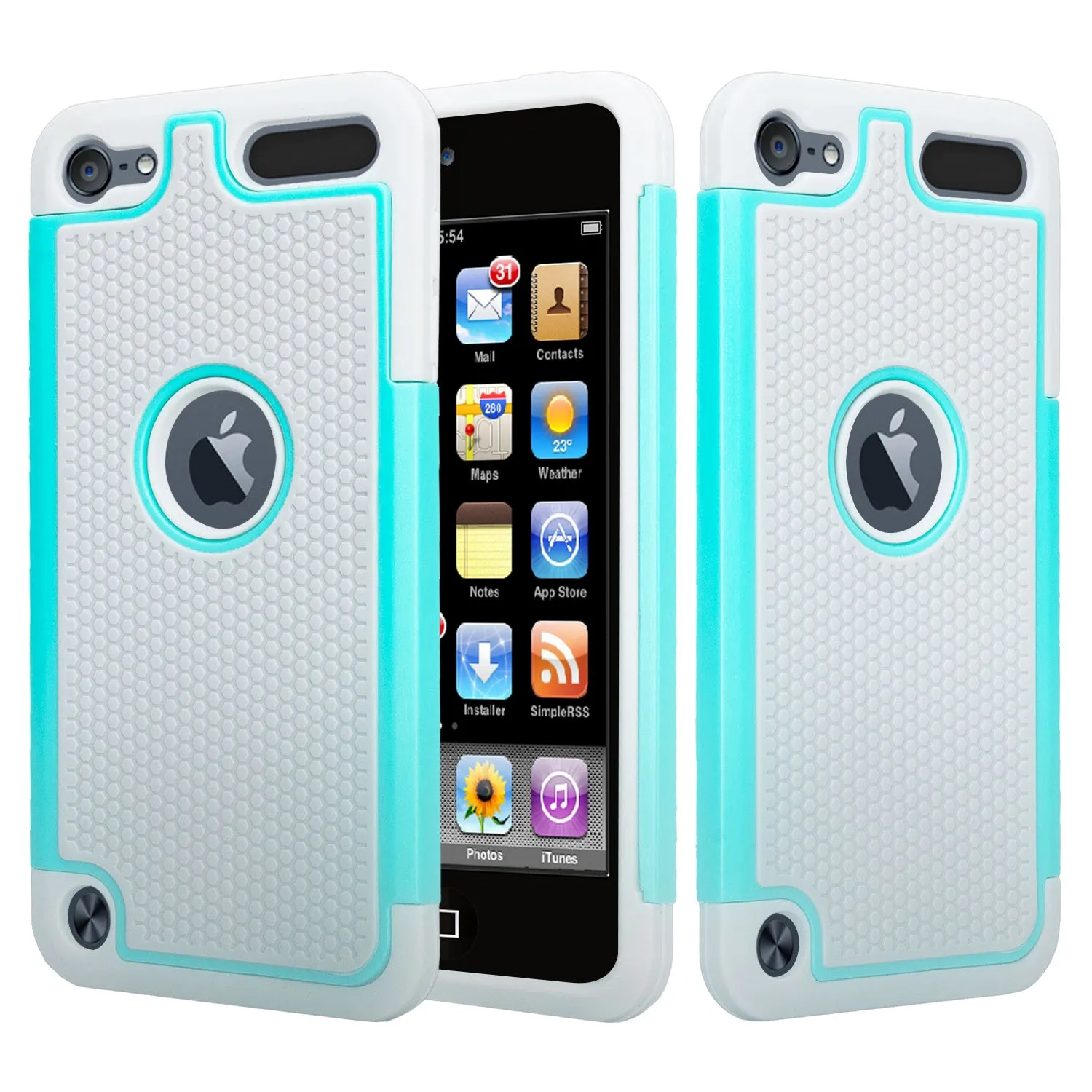 Apple iPod Touch 5 / Touch 6 Case, Heavy Duty Dual Layer Armored Protective Hybrid Case Cover For iPod Touch 5 / Touch 6 - Teal/Grey (Teal on Grey Stealth Armor)