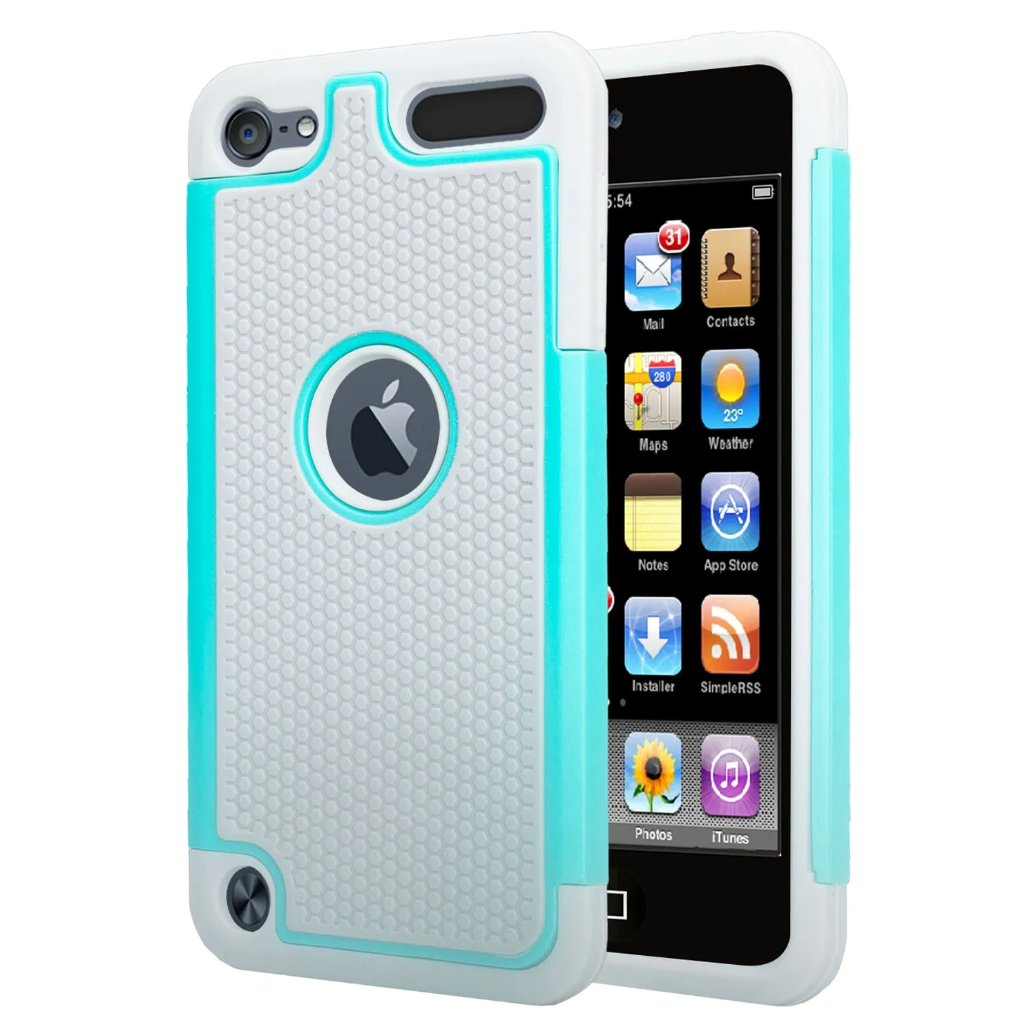 Apple iPod Touch 5 / Touch 6 Case, Heavy Duty Dual Layer Armored Protective Hybrid Case Cover For iPod Touch 5 / Touch 6 - Teal/Grey (Teal on Grey Stealth Armor)