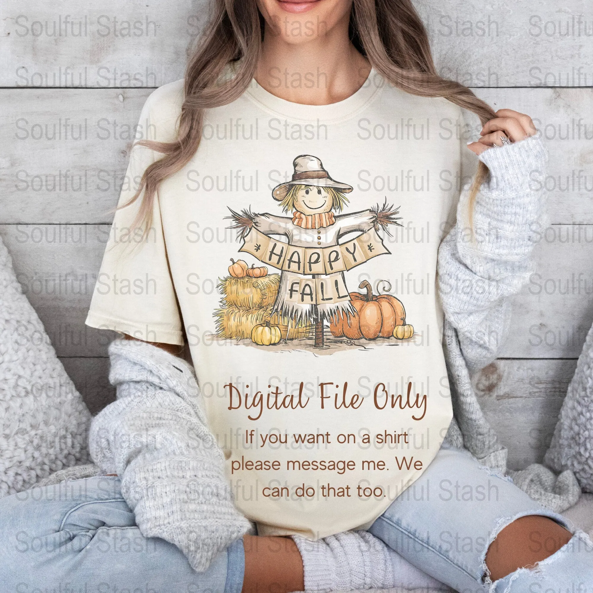 Autumn Happy Fall Scarecrow Digital Download, Thanksgiving Harvest Decoration, Sublimation Printable Art, Festive Pumpkin Design