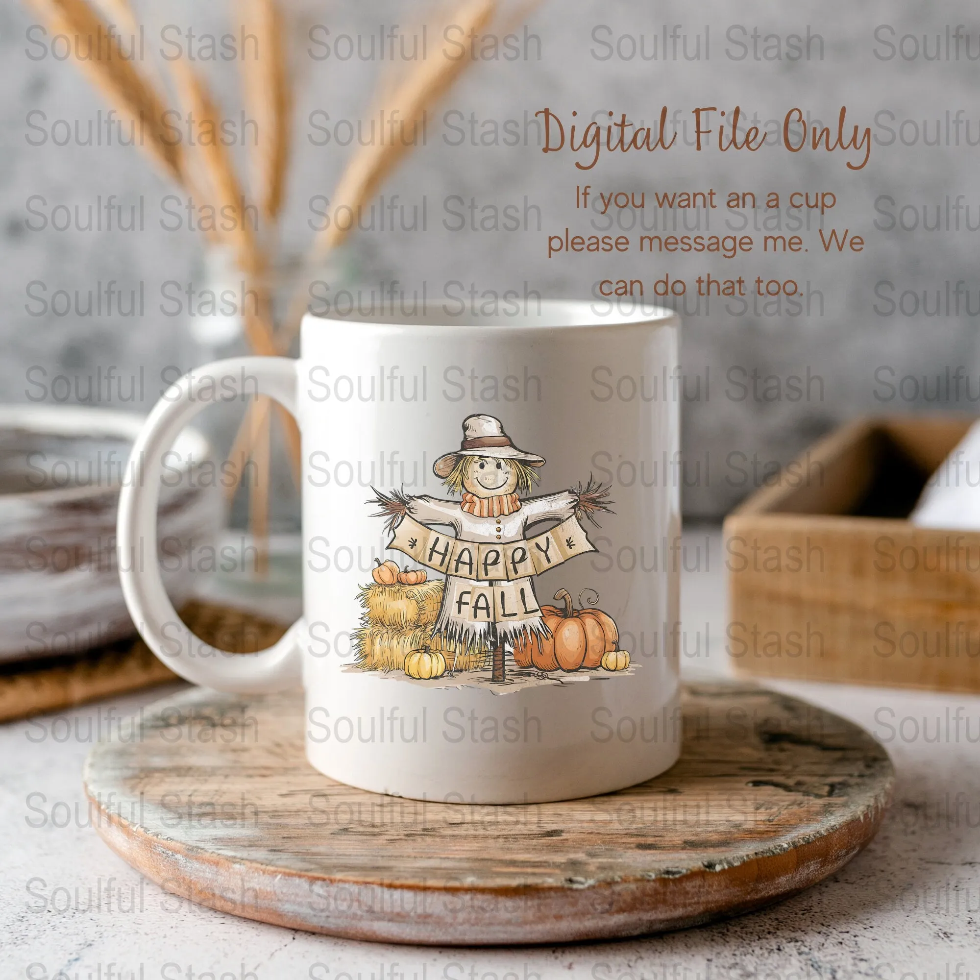 Autumn Happy Fall Scarecrow Digital Download, Thanksgiving Harvest Decoration, Sublimation Printable Art, Festive Pumpkin Design