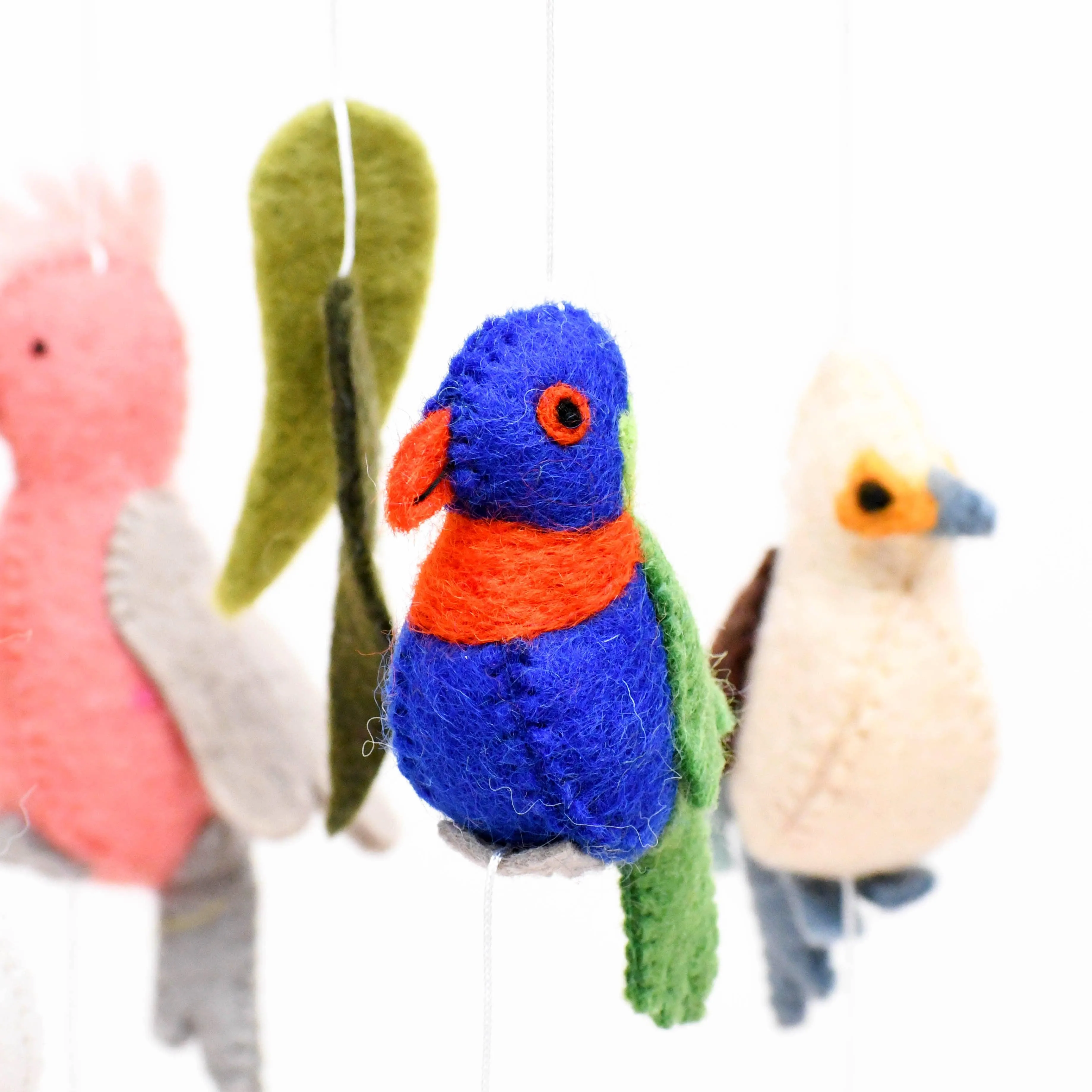 Baby Cot Mobile - Australian Birds - Cockatoo, Lorikeet, Galah and Kookaburra