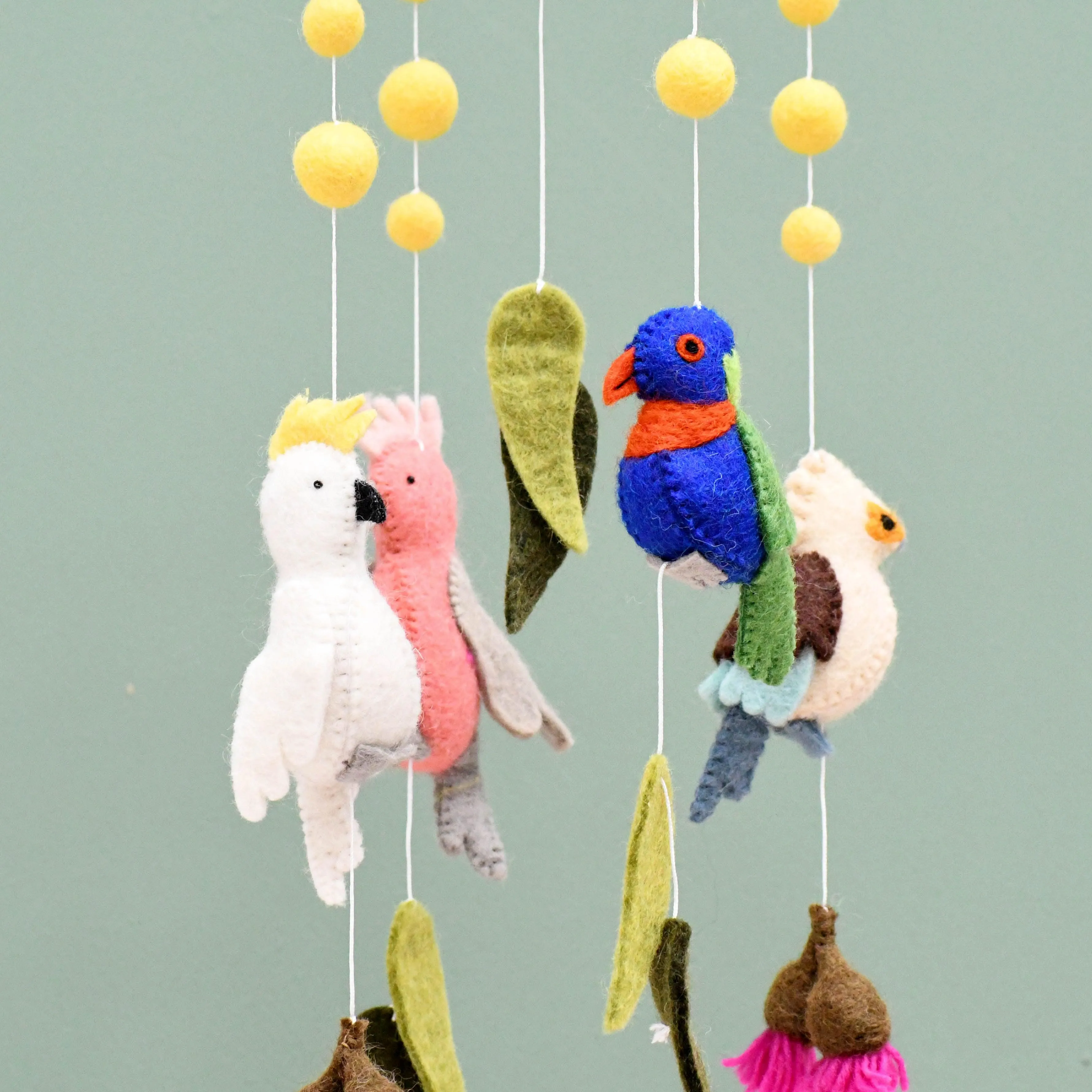 Baby Cot Mobile - Australian Birds - Cockatoo, Lorikeet, Galah and Kookaburra