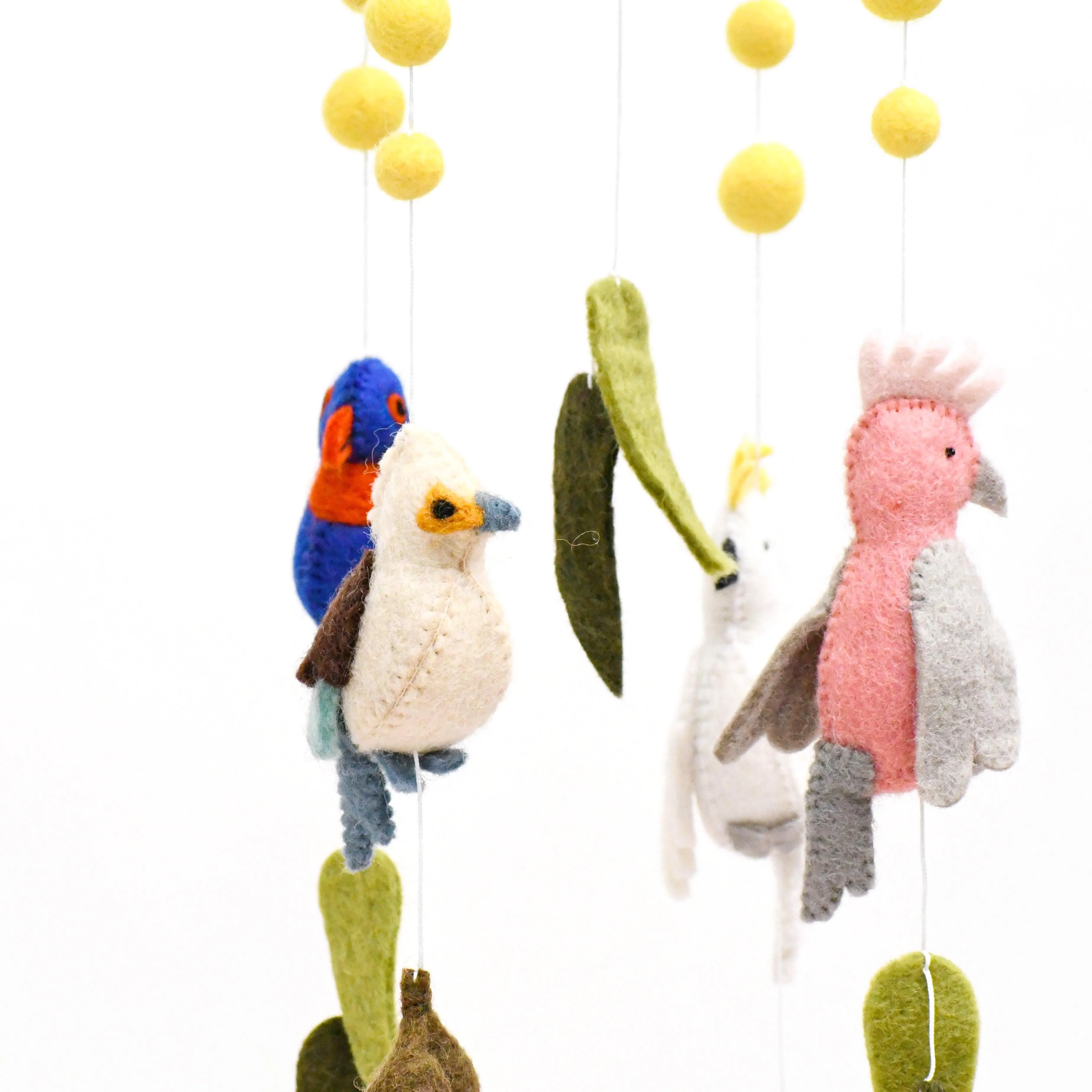 Baby Cot Mobile - Australian Birds - Cockatoo, Lorikeet, Galah and Kookaburra