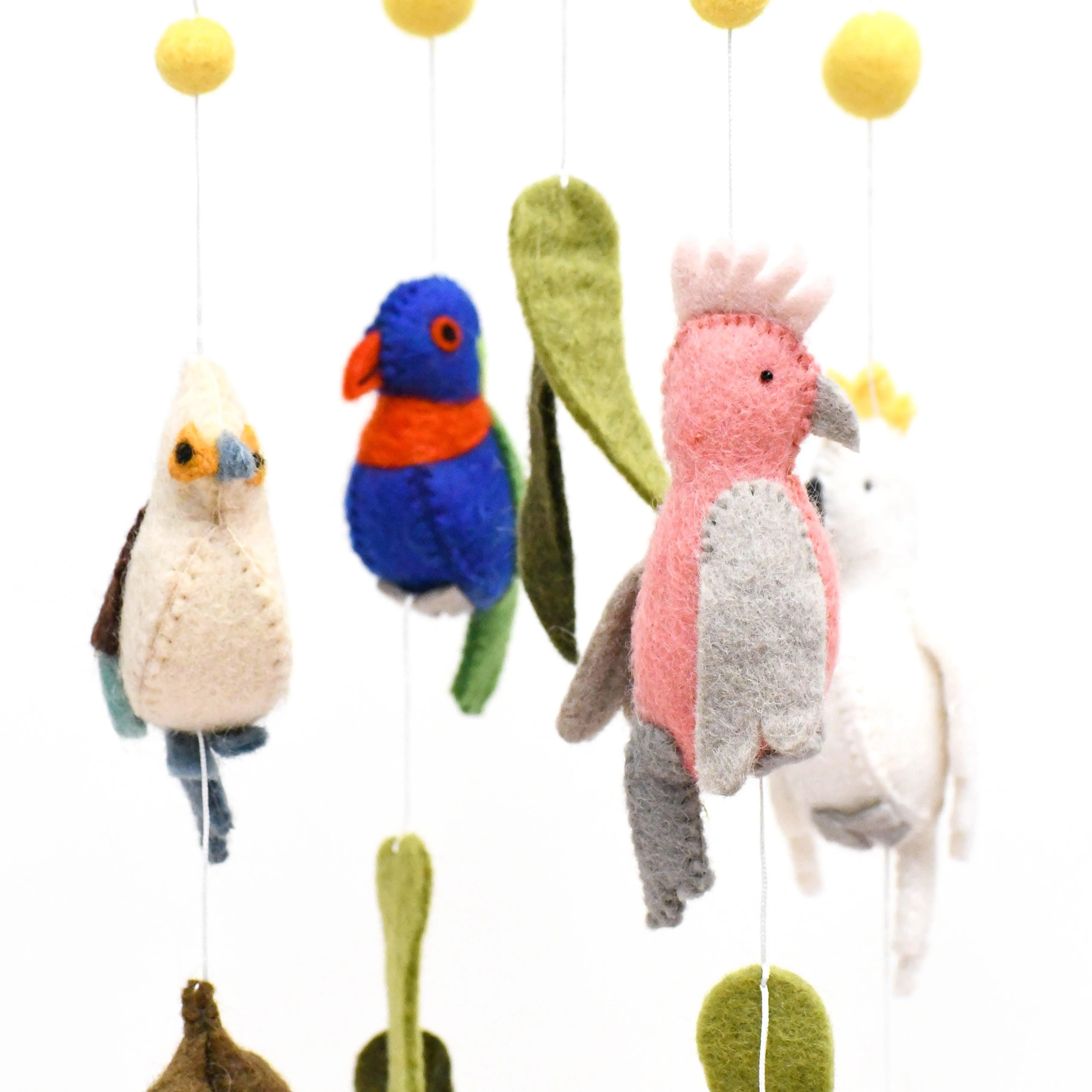 Baby Cot Mobile - Australian Birds - Cockatoo, Lorikeet, Galah and Kookaburra