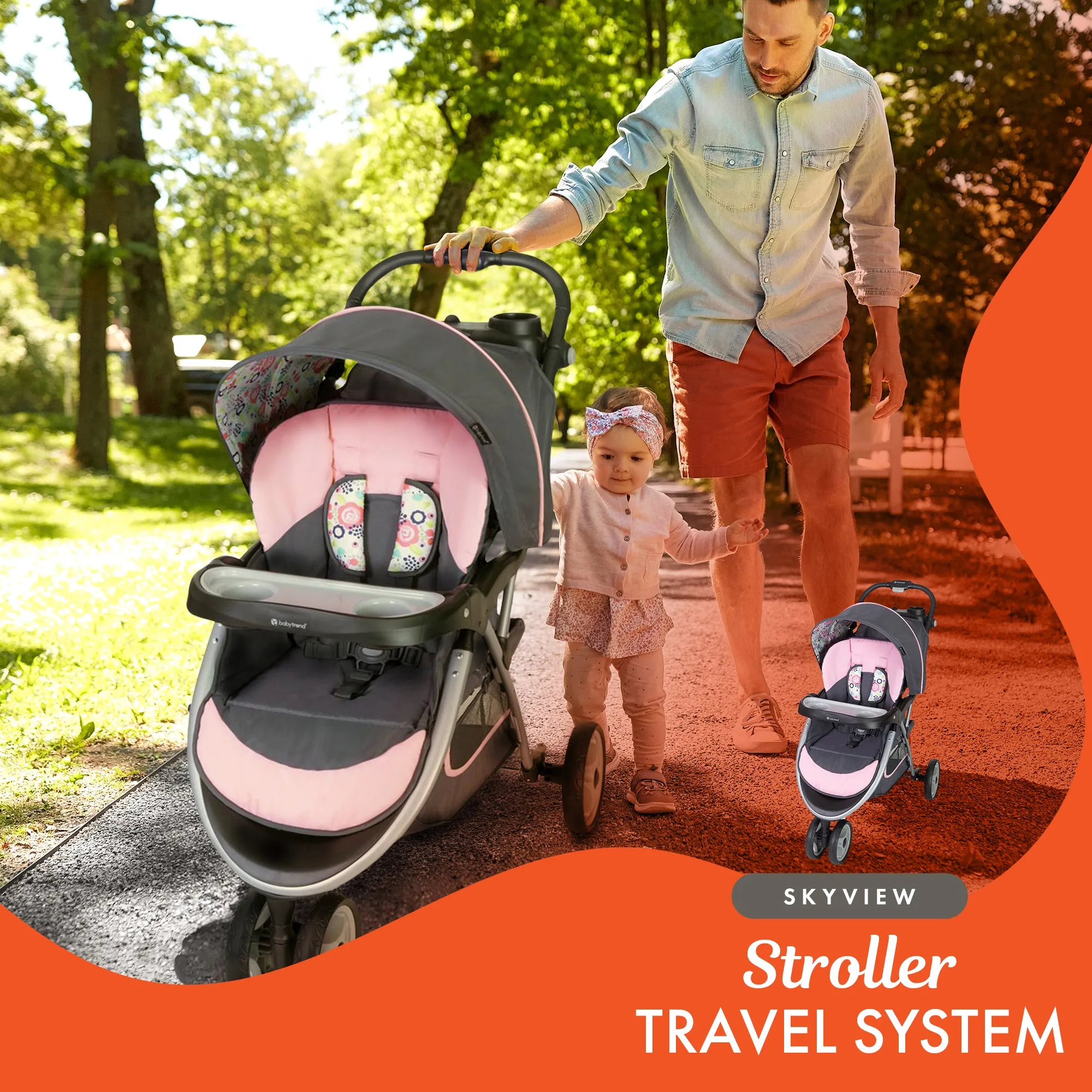 Baby Trend Skyview Lightweight Infant Car Seat Stroller Travel System, Pink