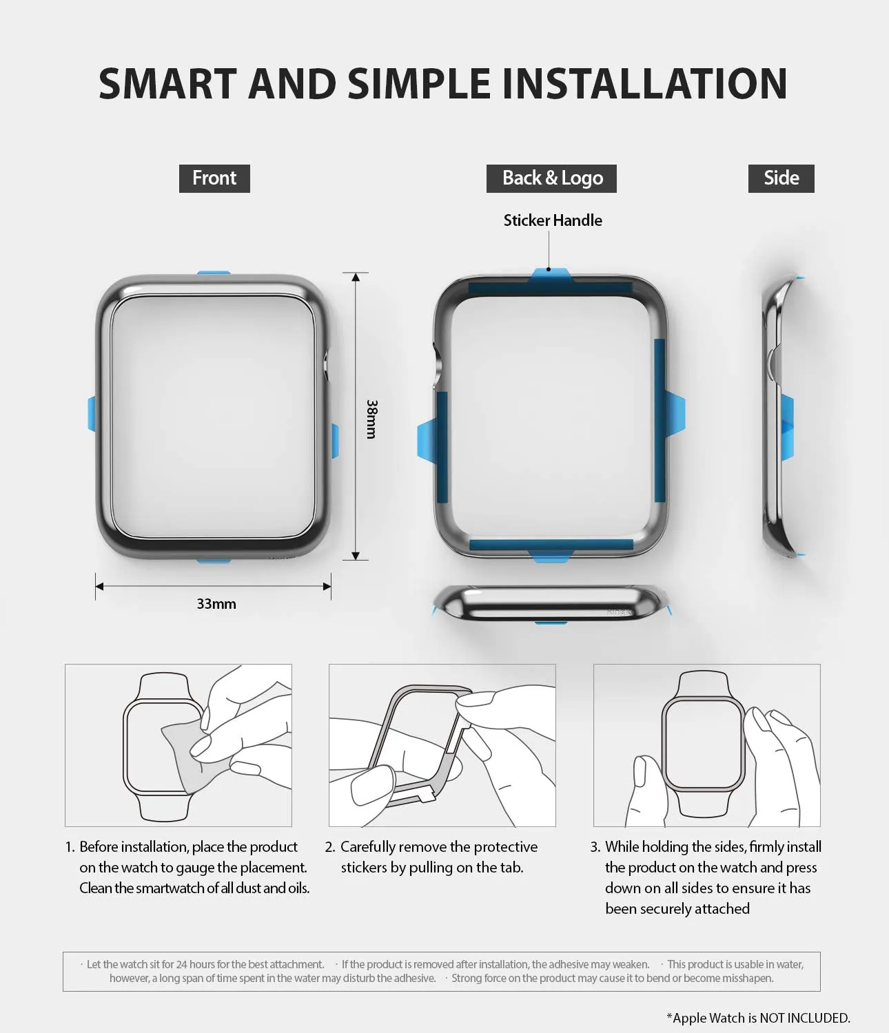 Bezel Styling for Apple Watch 38mm for Series 3 / Series 2 / Series 1 - Glossy Silver (AW3-38-01) [Stainless Steel]