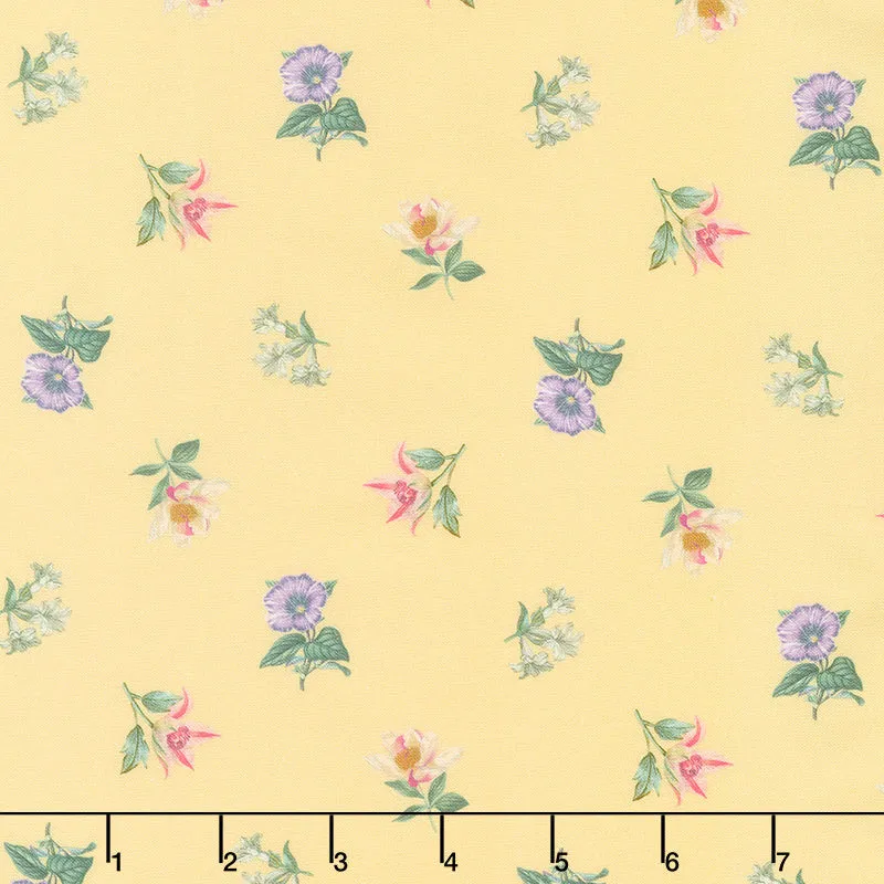 Botanica - Mini Floral Toss Yellow Multi Digitally Printed Yardage