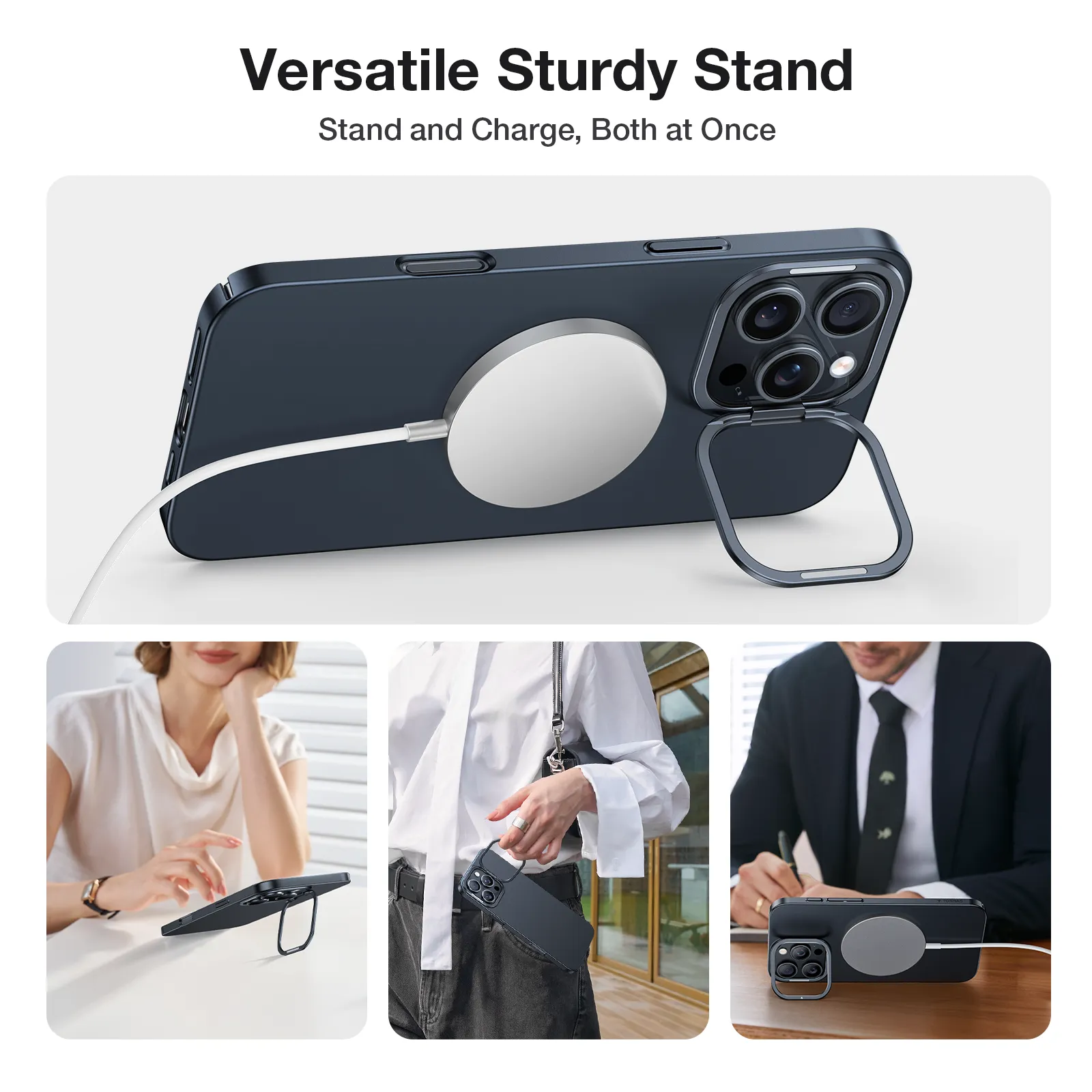 [Bundle]Lstand SlimFit Camera Stand MagSafe Case  GlassGo Unbreakable Tempered Screen Protector for iPhone 16 Series