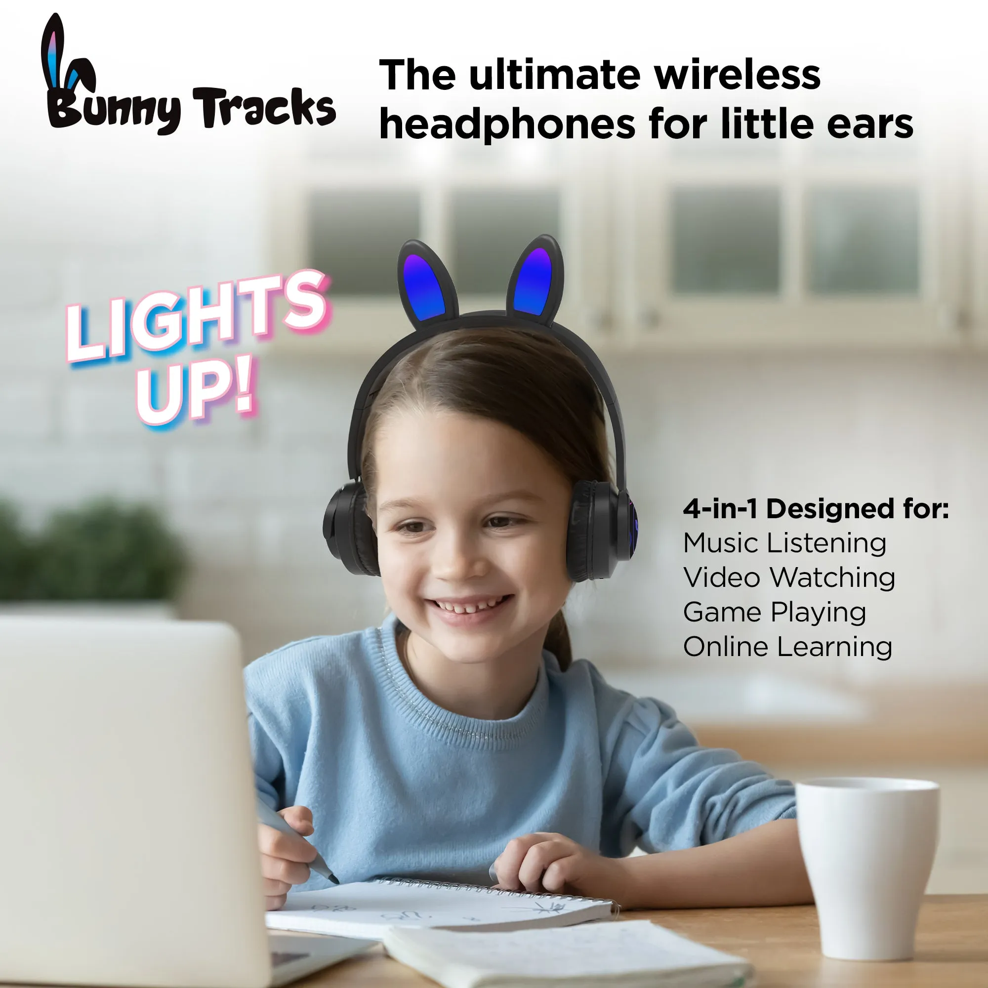 Bunny Tracks Wireless Light-Up Headphones | Black