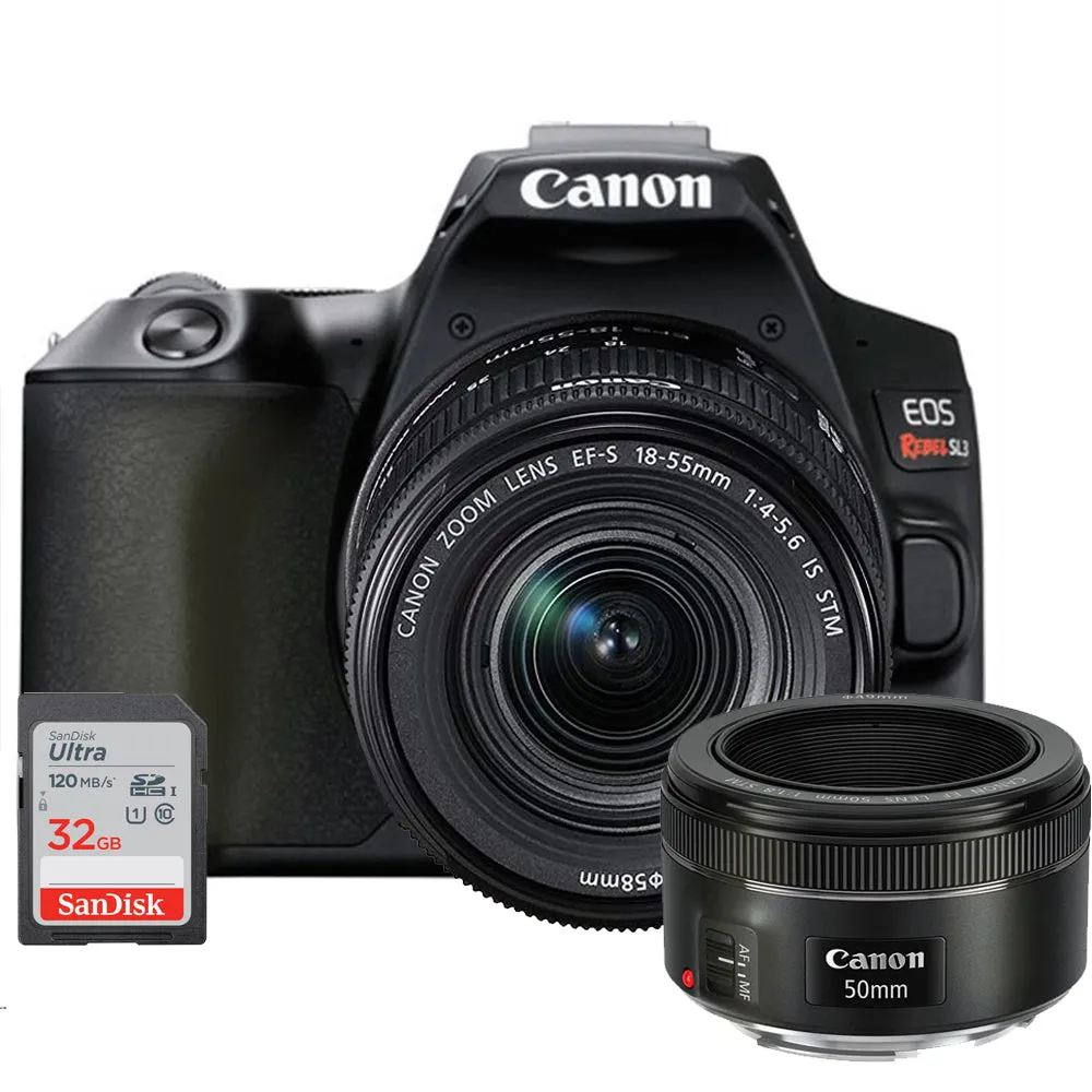 Canon EOS Rebel SL3 Digital SLR Camera   18-55mm Lens   EF 50mm f/1.8 STM Lens Kit