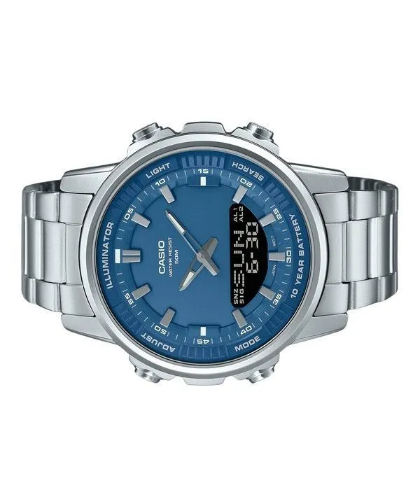 Casio Analog Digital Combination Stainless Steel Blue Dial Quartz AMW-880D-2A1V Mens Watch