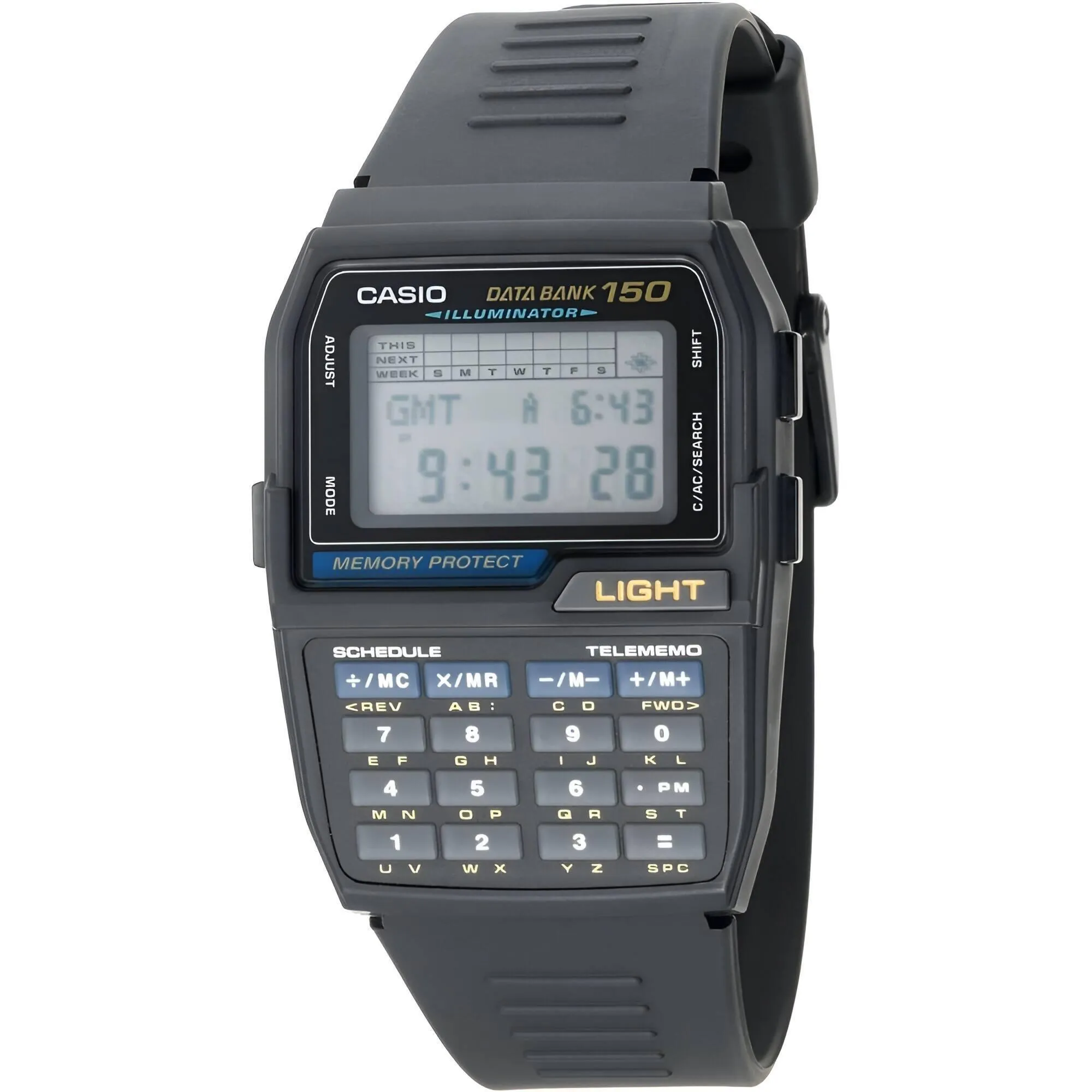 Casio Men's Digital Watch - Databank World time Grey Dial Resin Strap | DBC-150-1Q