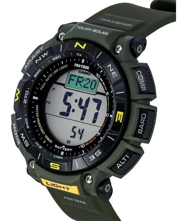 Casio Pro Trek Digital Green Bio Based Resin Strap Tough Solar PRG-340-3 100M Mens Watch