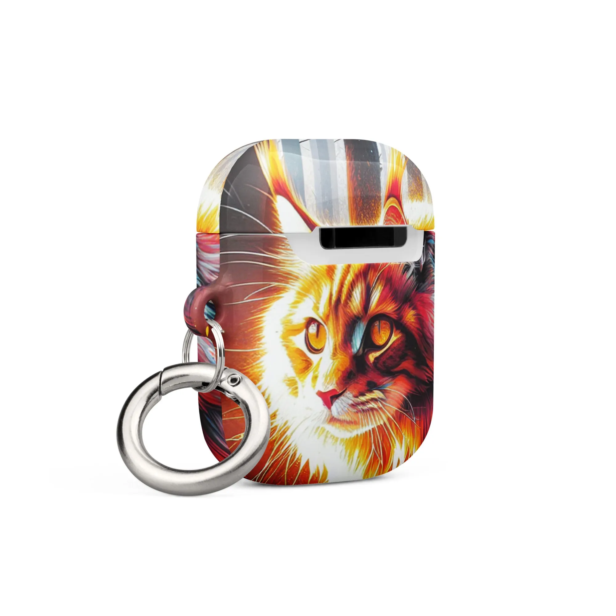 Cat Design AirPods® Case | Impact-Absorbing Polycarbonate | Metal Carabiner | Scratch & Drop Protection