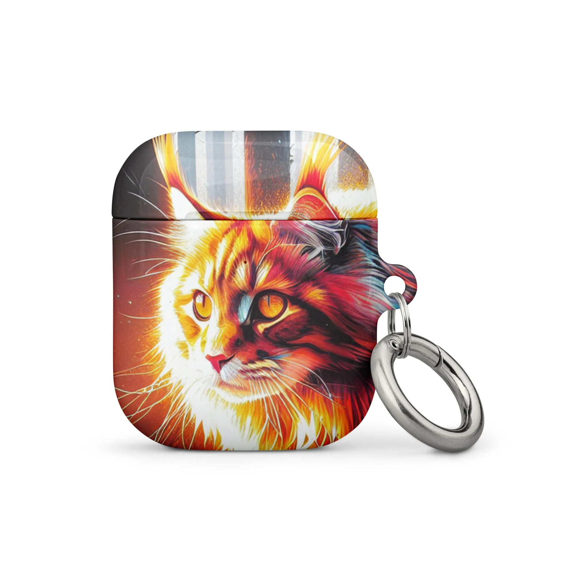 Cat Design AirPods® Case | Impact-Absorbing Polycarbonate | Metal Carabiner | Scratch & Drop Protection