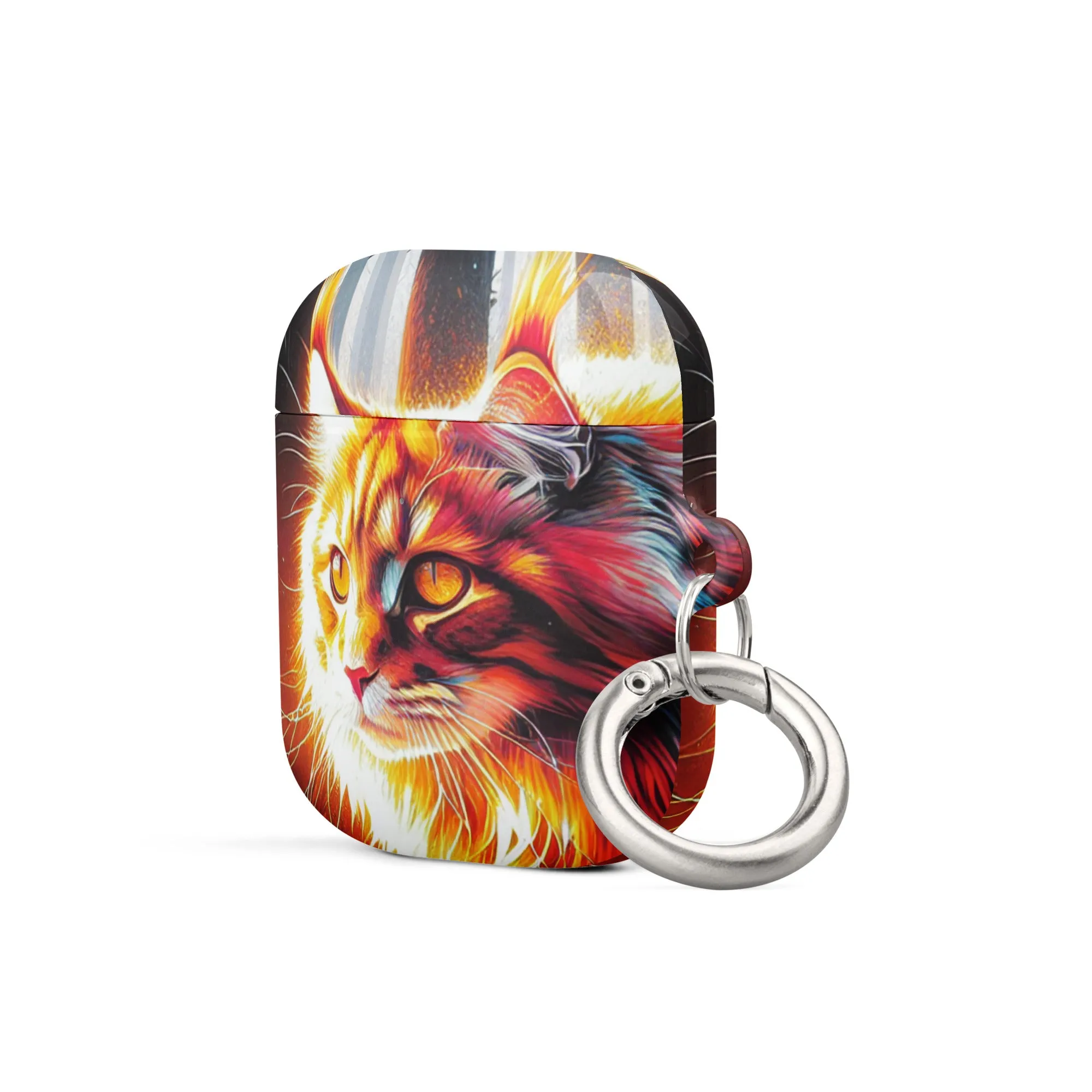 Cat Design AirPods® Case | Impact-Absorbing Polycarbonate | Metal Carabiner | Scratch & Drop Protection