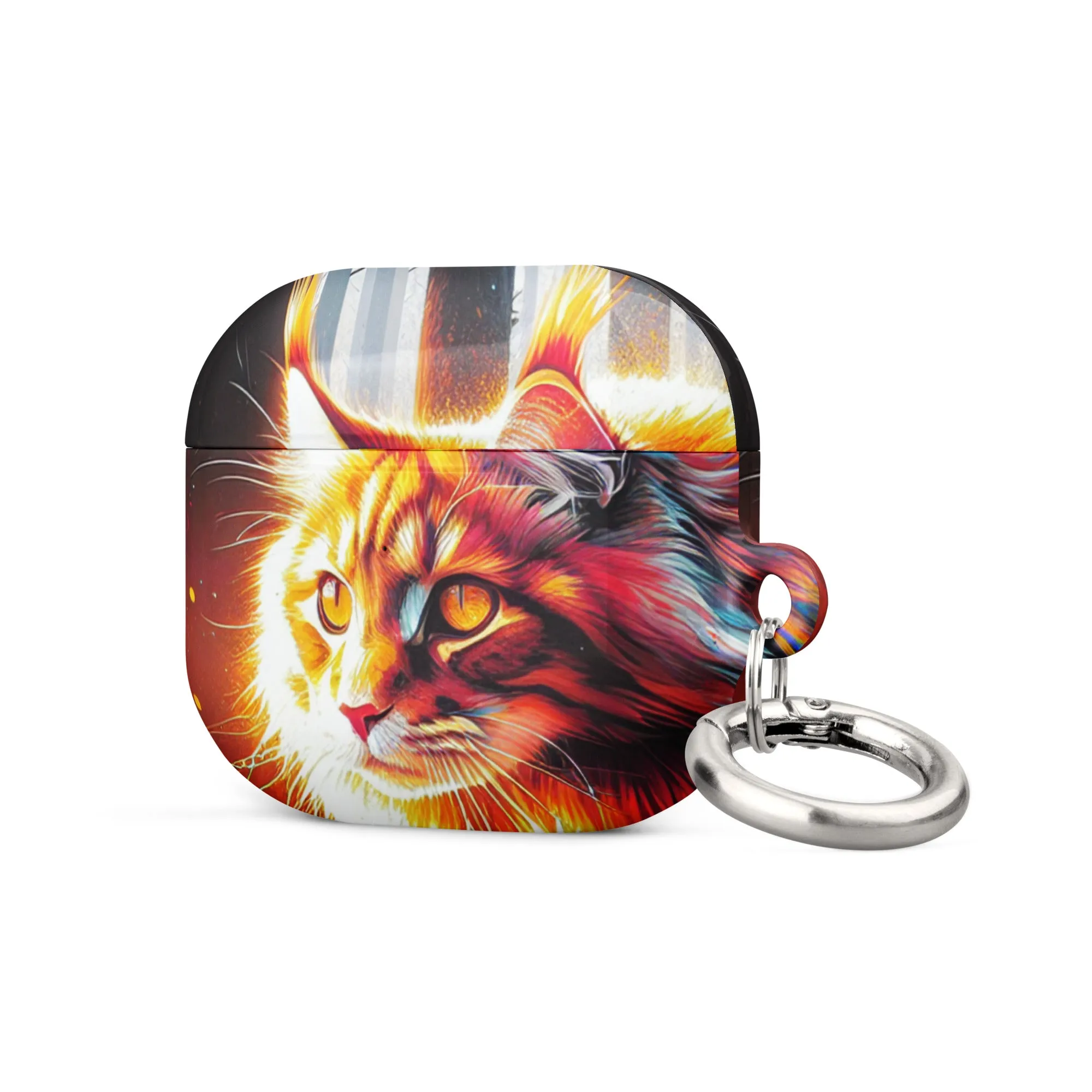 Cat Design AirPods® Case | Impact-Absorbing Polycarbonate | Metal Carabiner | Scratch & Drop Protection