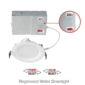 Circa 4 Inch LED Recessed Wafer Down Light, 655 Lumens, 9W, 120V, CCT Selectable: 2700K/3000K/3500K/4000K/5000K