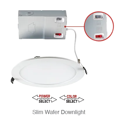 Circa 8 Inch LED Slim Wafer Down Light, 1,960 Lumens, Wattage Selectable 14W/12W/23W, 120-277V, CCT Selectable: 2700K/3000K/3500K/4000K/5000K