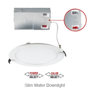 Circa 8 Inch LED Slim Wafer Down Light, 1,960 Lumens, Wattage Selectable 14W/12W/23W, 120-277V, CCT Selectable: 2700K/3000K/3500K/4000K/5000K