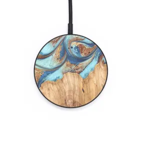 Circle Wood Resin Wireless Charger - Charlie (Teal & Gold, 678125)