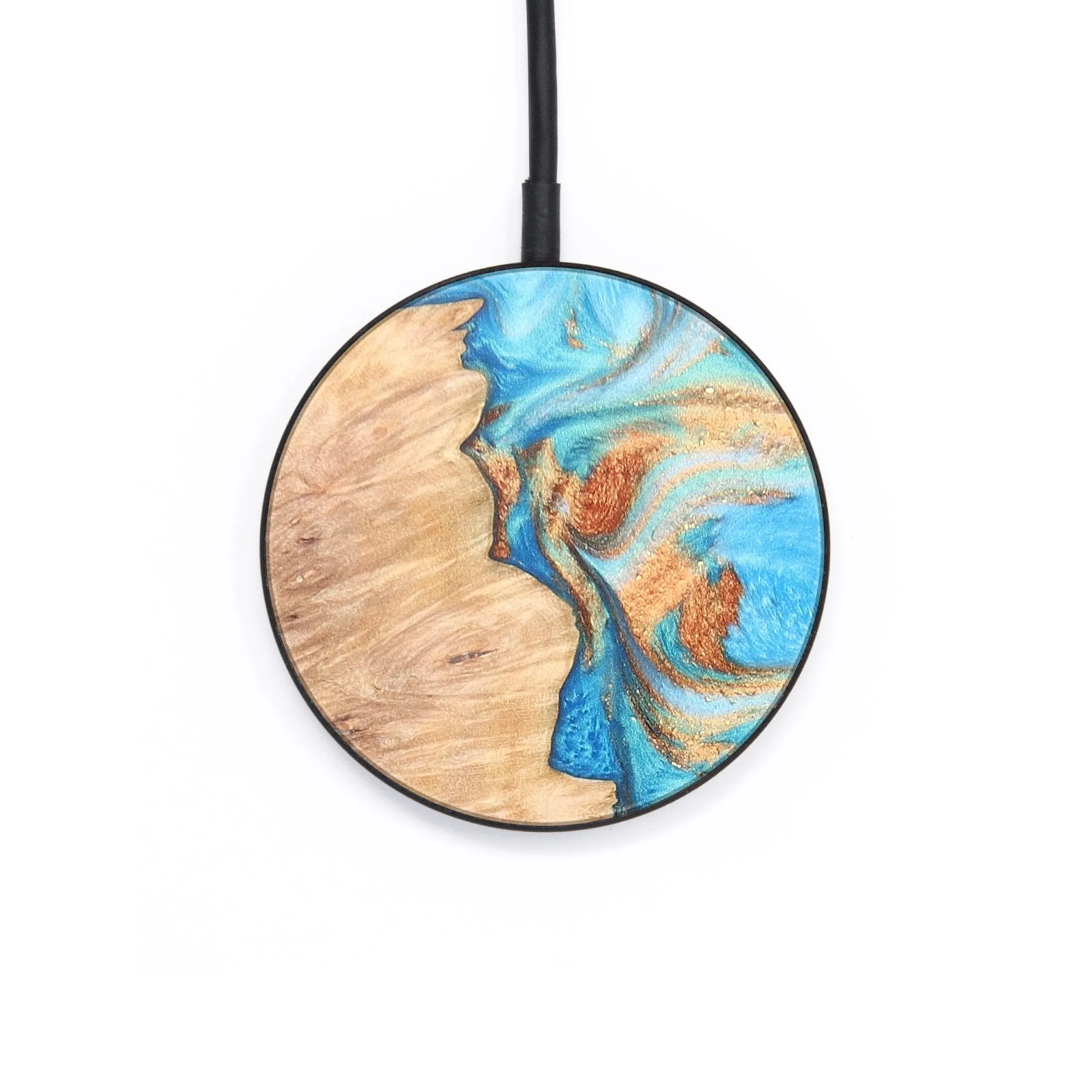 Circle Wood Resin Wireless Charger - Chelsie (Teal & Gold, 671405)