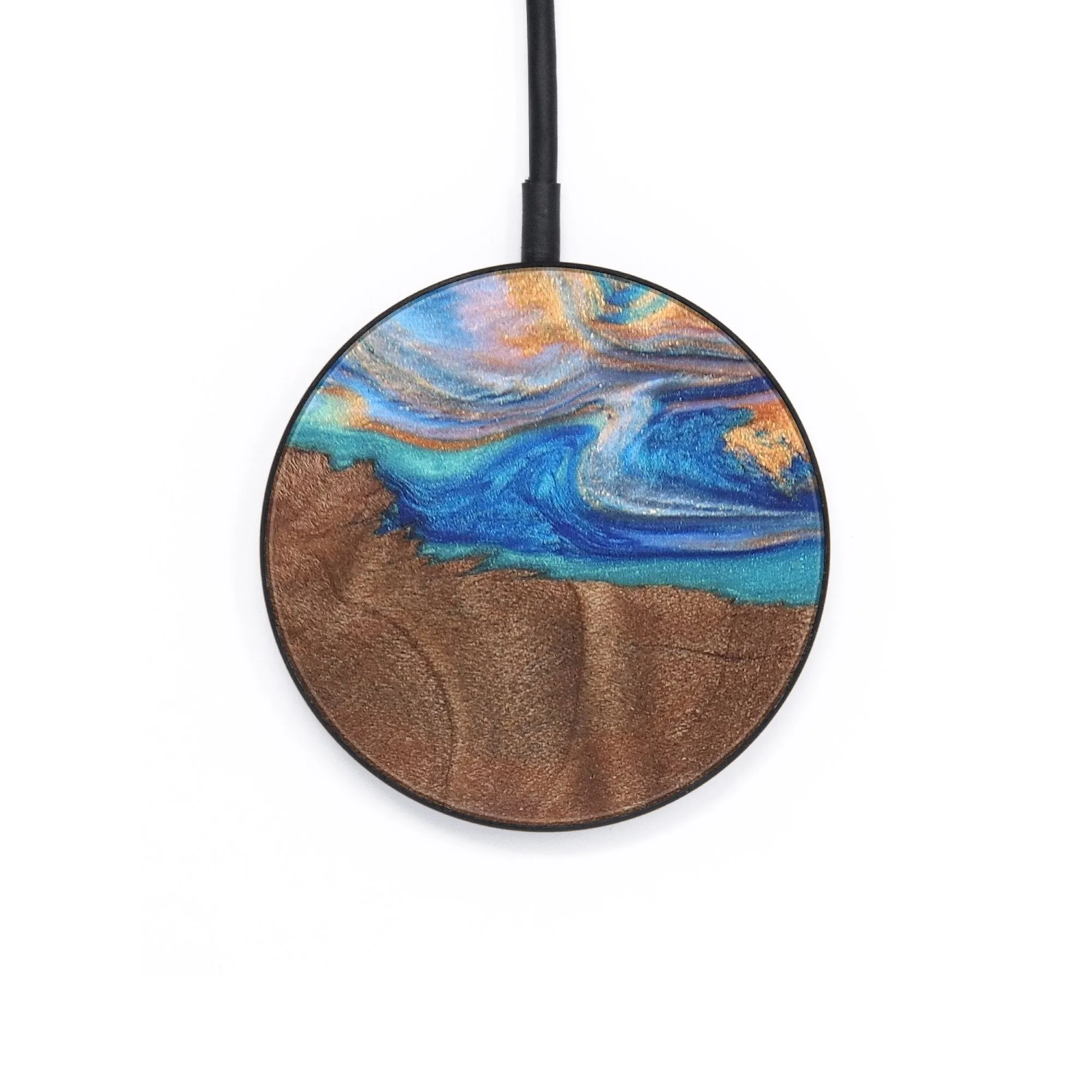 Circle Wood Resin Wireless Charger - Dillon (Teal & Gold, 665665)