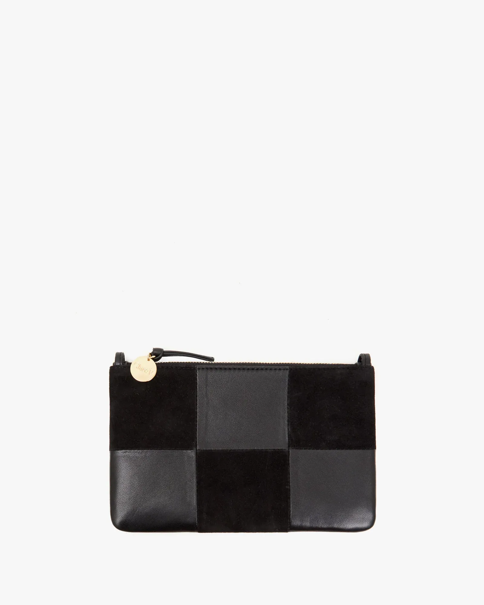 Clare V - Wallet Clutch w/ Tabs in Black Suede & Nappa Patchwork