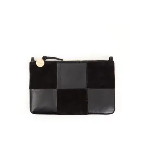 Clare V - Wallet Clutch w/ Tabs in Black Suede & Nappa Patchwork